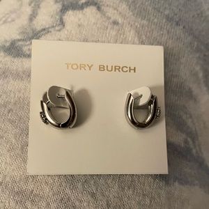 Tory Burch Silver Huggie Hoop Earrings
